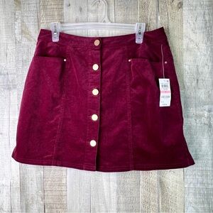 Maison Jules Size 10 Ruby Wine Corduroy Button Front Skirt